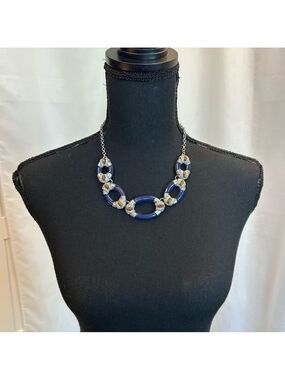 KIAM family navy blue tiger eye oval crystal rhinestone necklace